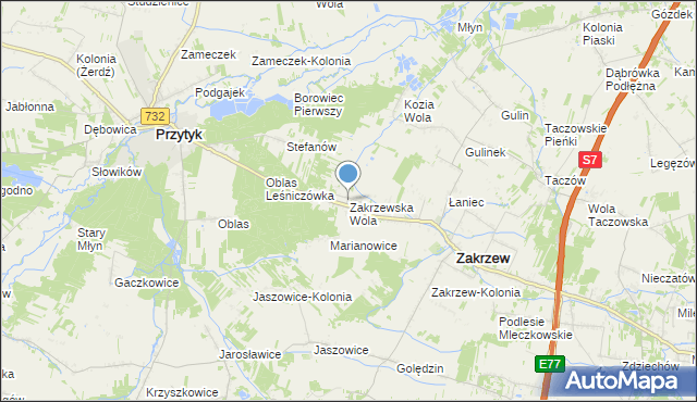mapa Zakrzewska Wola, Zakrzewska Wola gmina Zakrzew na mapie Targeo